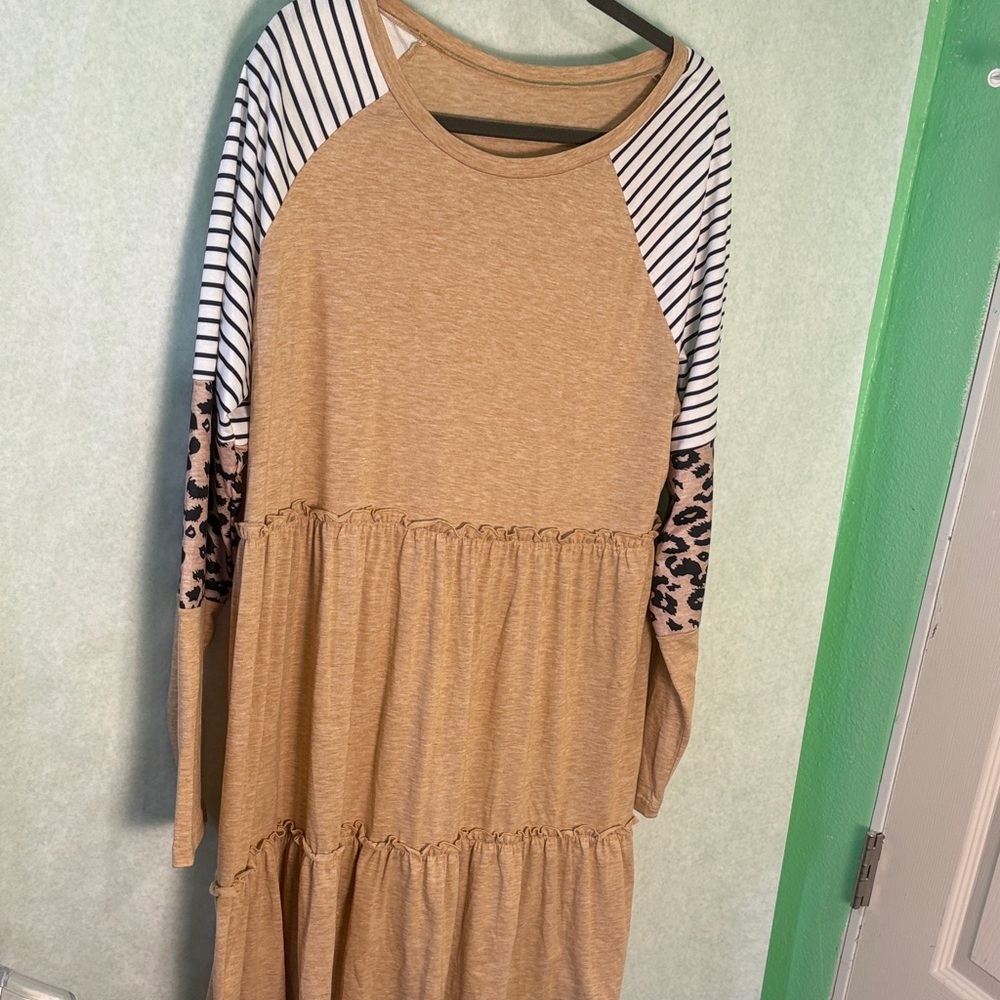 Striped and Leopard Long Sleeve Dress